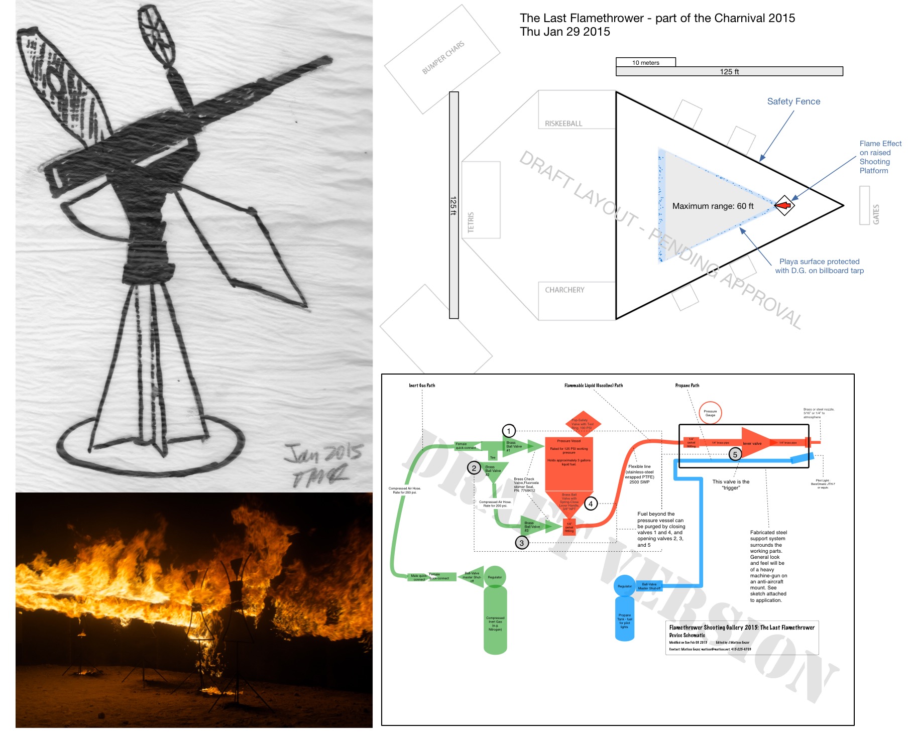 Composite image of Last Flamethrower drawings and photos for 2015